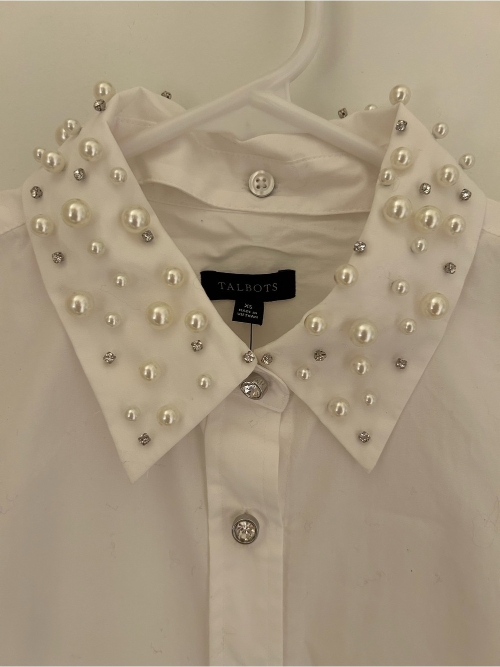 White Pearl & Rhinestone Collar Women’s Dress Shirt
